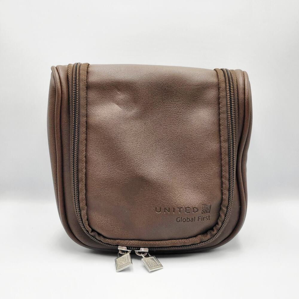 United Airlines Global First Class Brown Amenity Travel Toiletry or Cosmetic Bag
